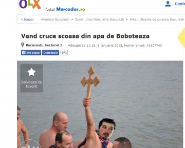 Glumă de Bobotează, sub formă de anunţ pe internet: „Vând cruce…”